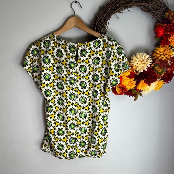 Boden Retro 60s Mod Floral Print Ravello Blouse 4US Yellow Silk Blend - Picture 7 of 7